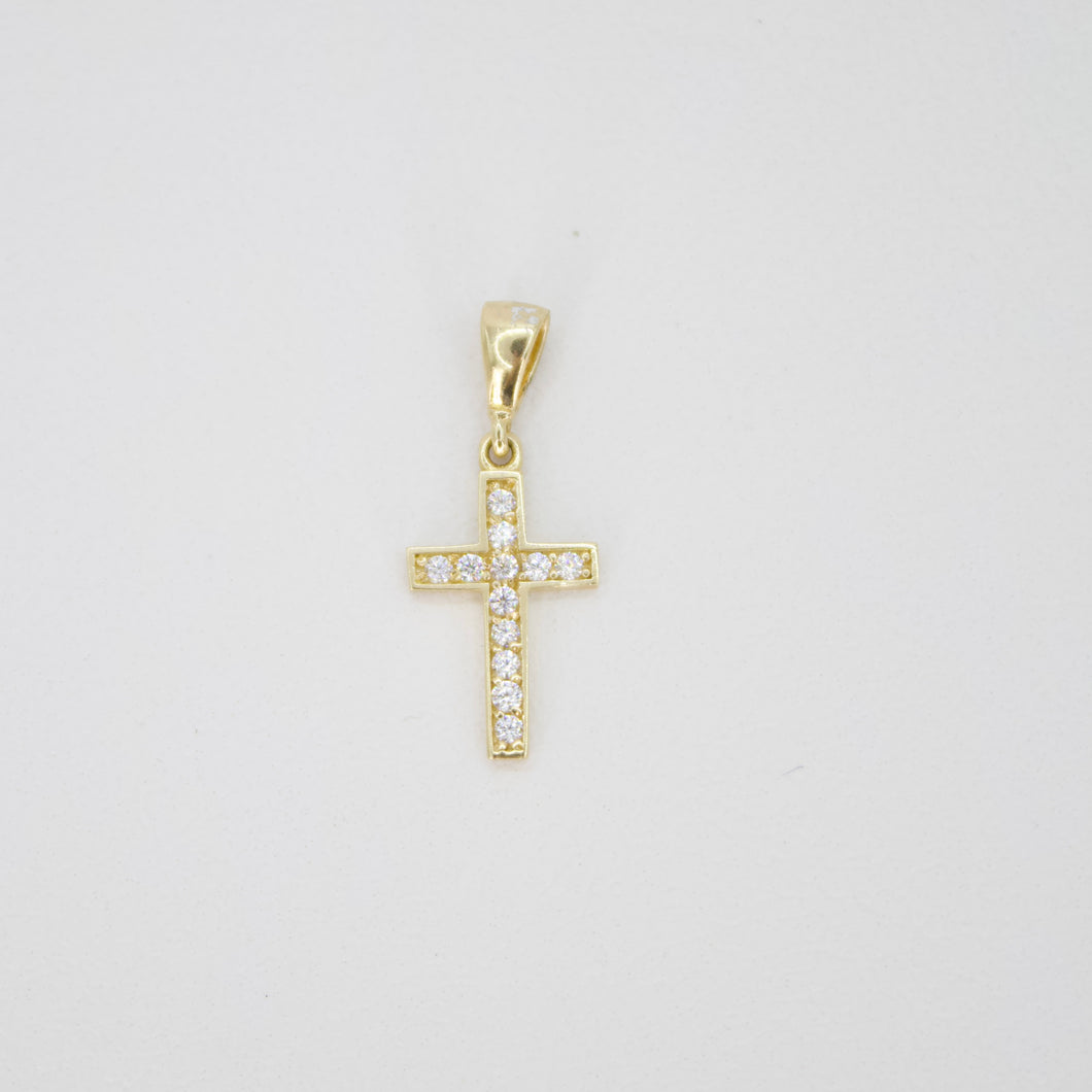 Cruz en oro amarillo 14k con zirconias.