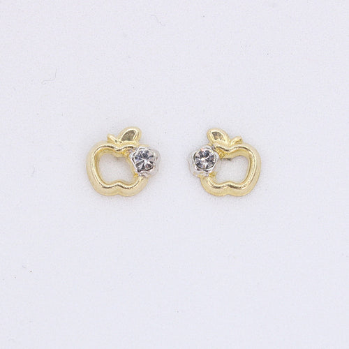 Broquel manzana con zirconia en oro amarillo 14k.