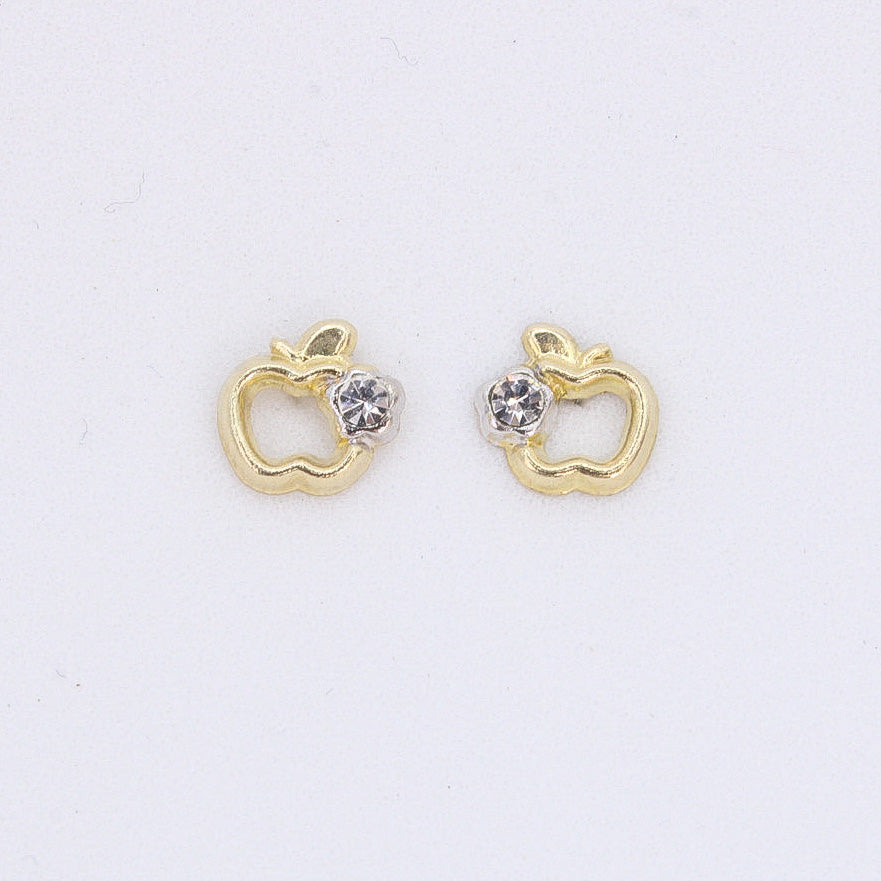 Broquel manzana con zirconia en oro amarillo 14k.